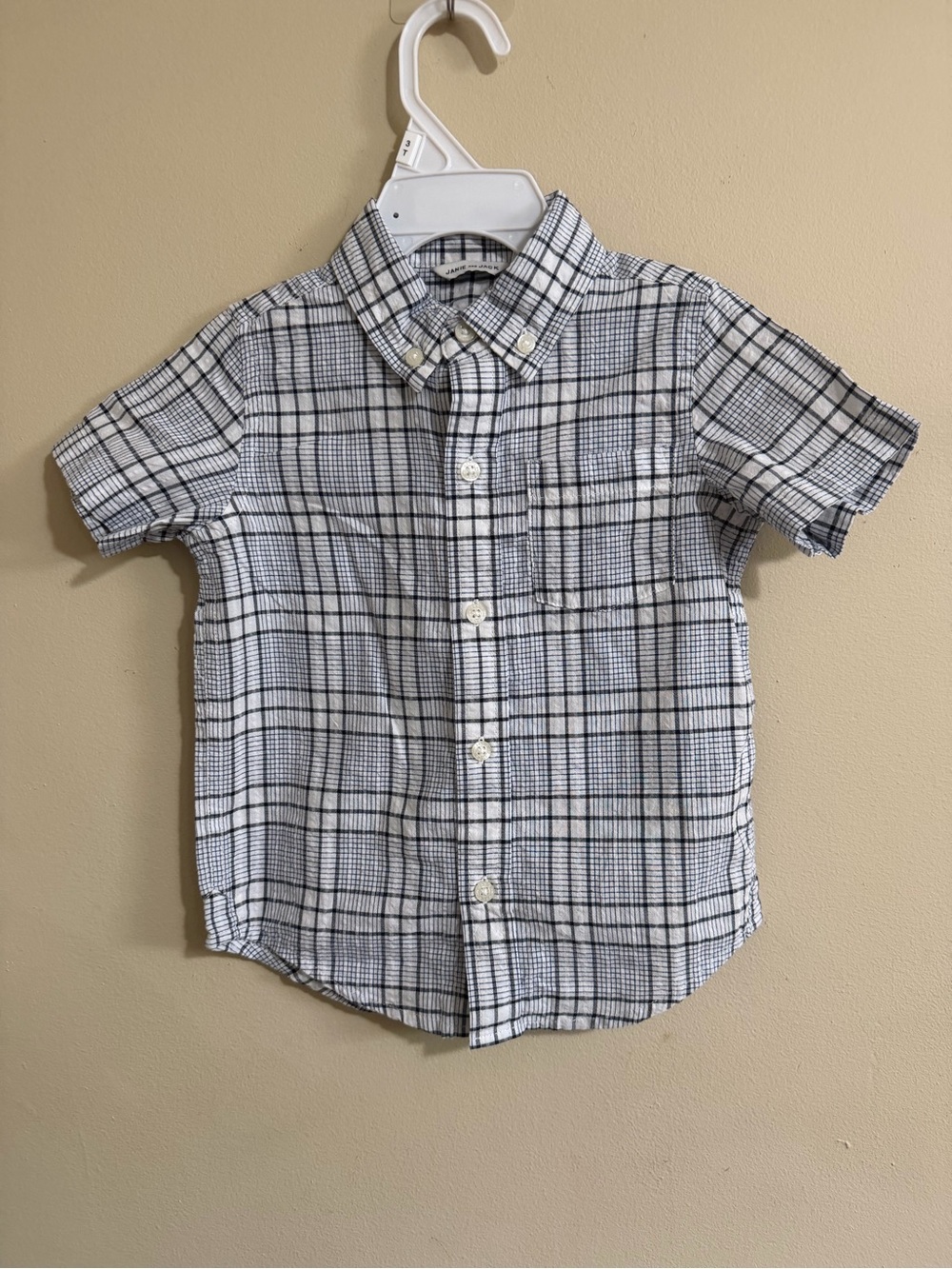 Janie and Jack White and Black Plaid Short-Sleeve Button-Down Shirt